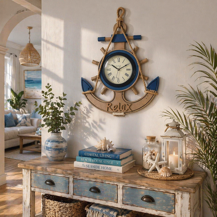Nautical Anchor Wall Clock – “Relax” Coastal Design