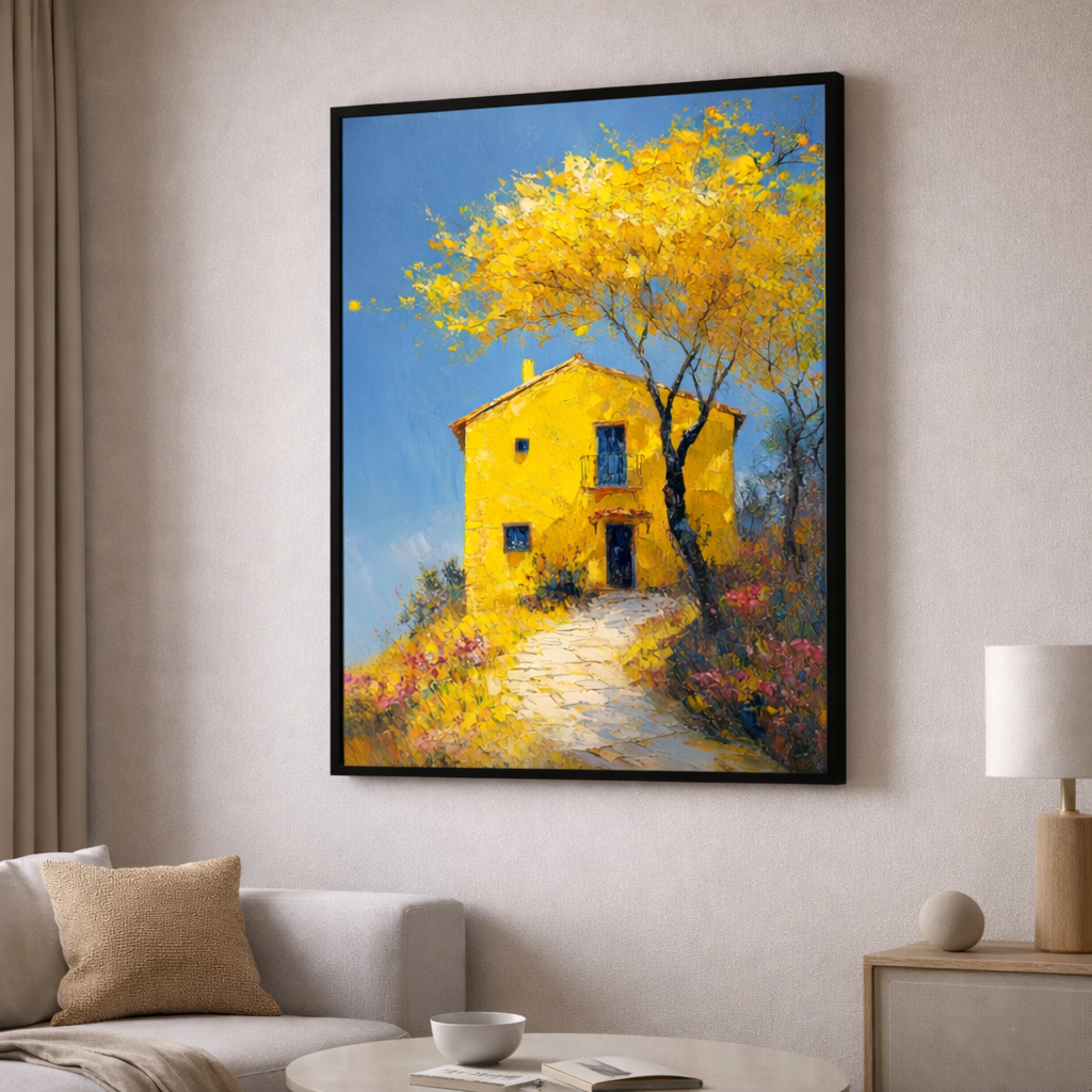 Yellow House Landscape Canvas