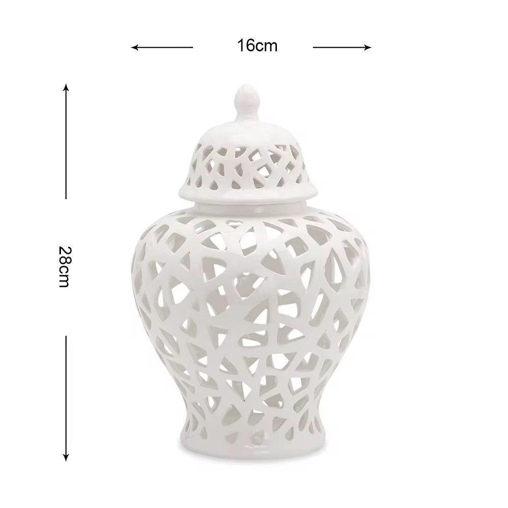 White Cutwork Ceramic Jars set of 2