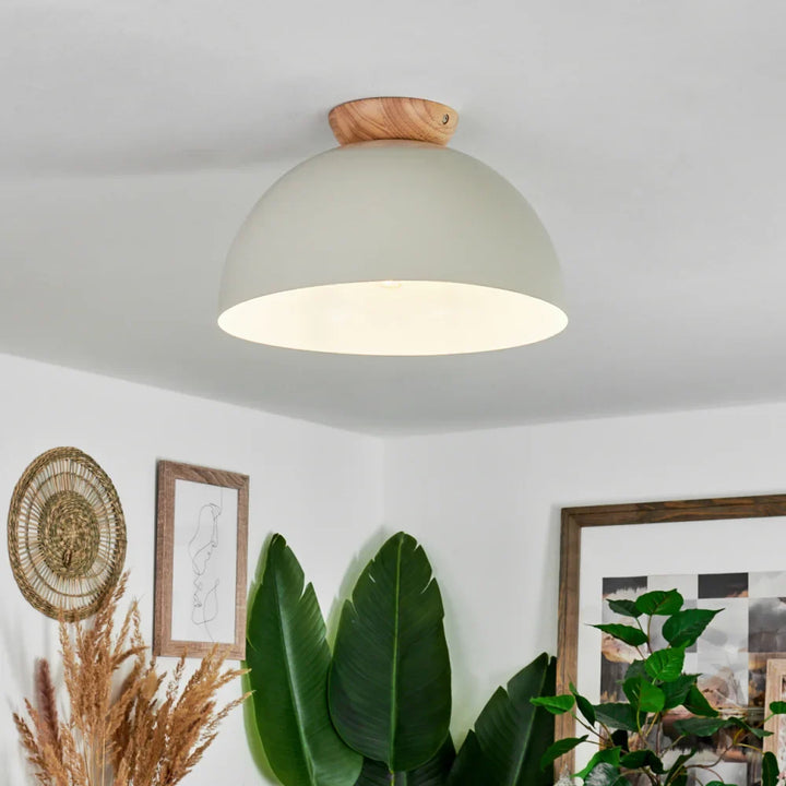 Scandinavian Dome Ceiling Light with Wooden Accent