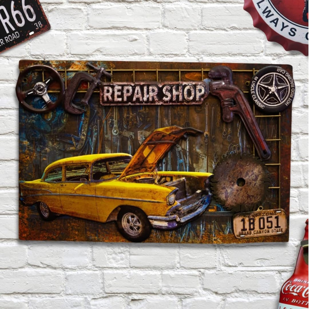 Vintage Repair Shop 3D Metal Wall Art