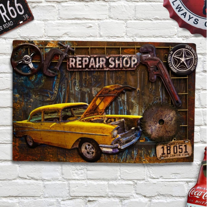 Vintage Repair Shop 3D Metal Wall Art