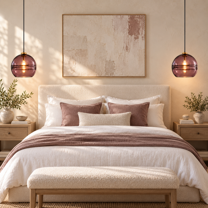 Modern Glass Pendant Light with Purple Amber or Grey color Shade