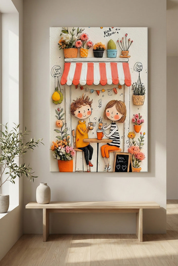 Cute Café Friends Canvas Art