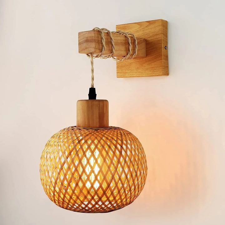 Rustic Wall Light with Woven Rattan Shade