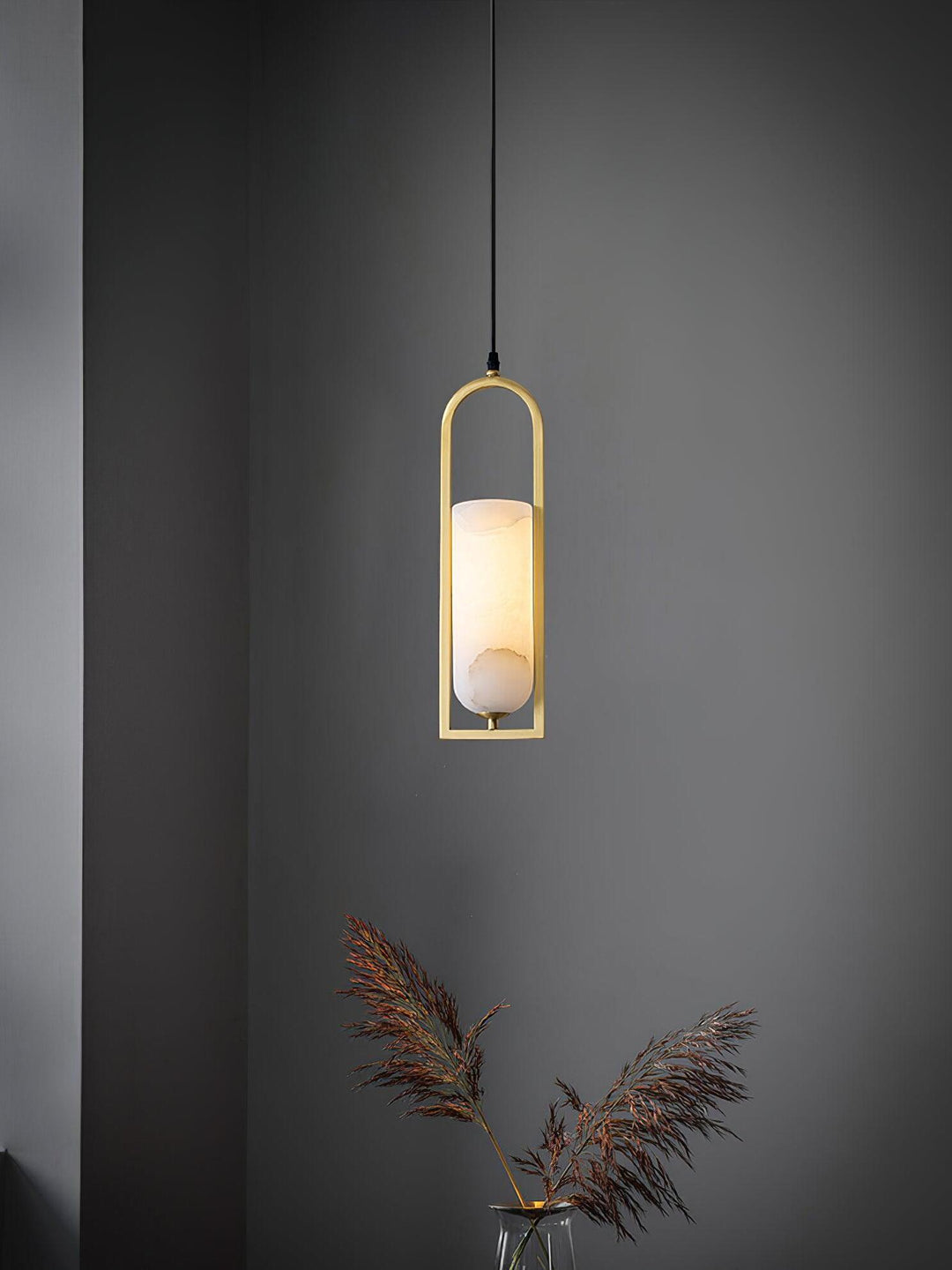 Minimal Arch Natural Spanish Alabaster Pendant Light