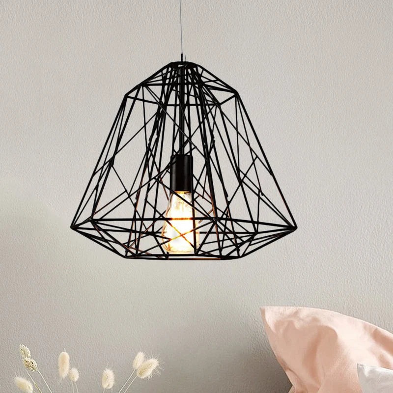 Industrial Pendant Light with Geometric Wireframe Design