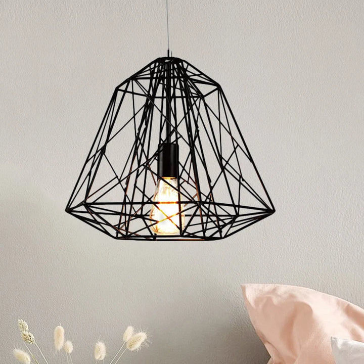 Industrial Pendant Light with Geometric Wireframe Design