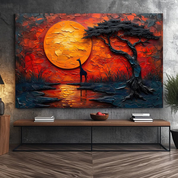 African Sunset Giraffe Canvas