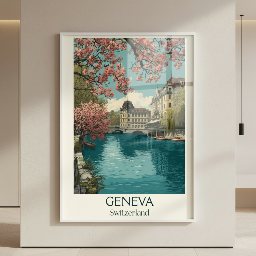 European Canal Spring Blossom Vintage Travel Canvas