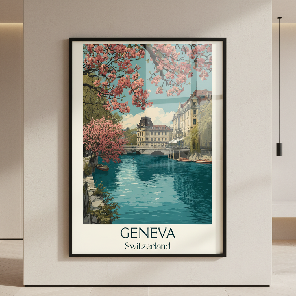 European Canal Spring Blossom Vintage Travel Canvas