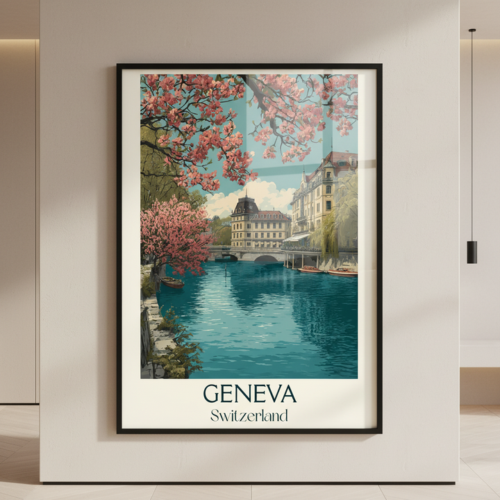 European Canal Spring Blossom Vintage Travel Canvas