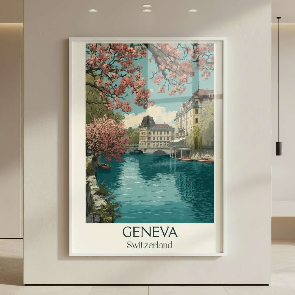 European Canal Spring Blossom Vintage Travel Canvas