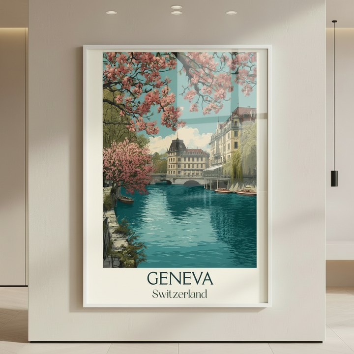 European Canal Spring Blossom Vintage Travel Canvas