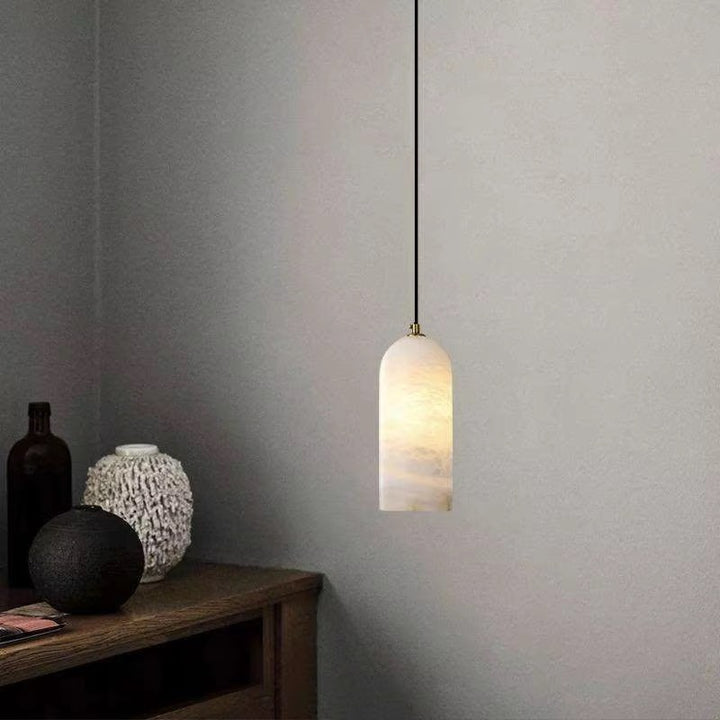 Pair of Cream Stone-Effect Pendant Lights
