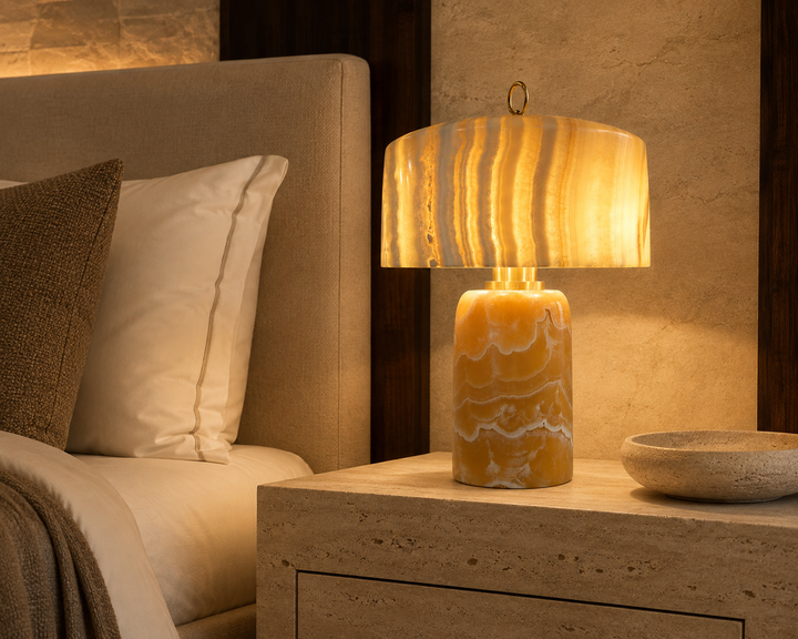 Modern Alabaster Table Lamp with Sculptural Stone Base