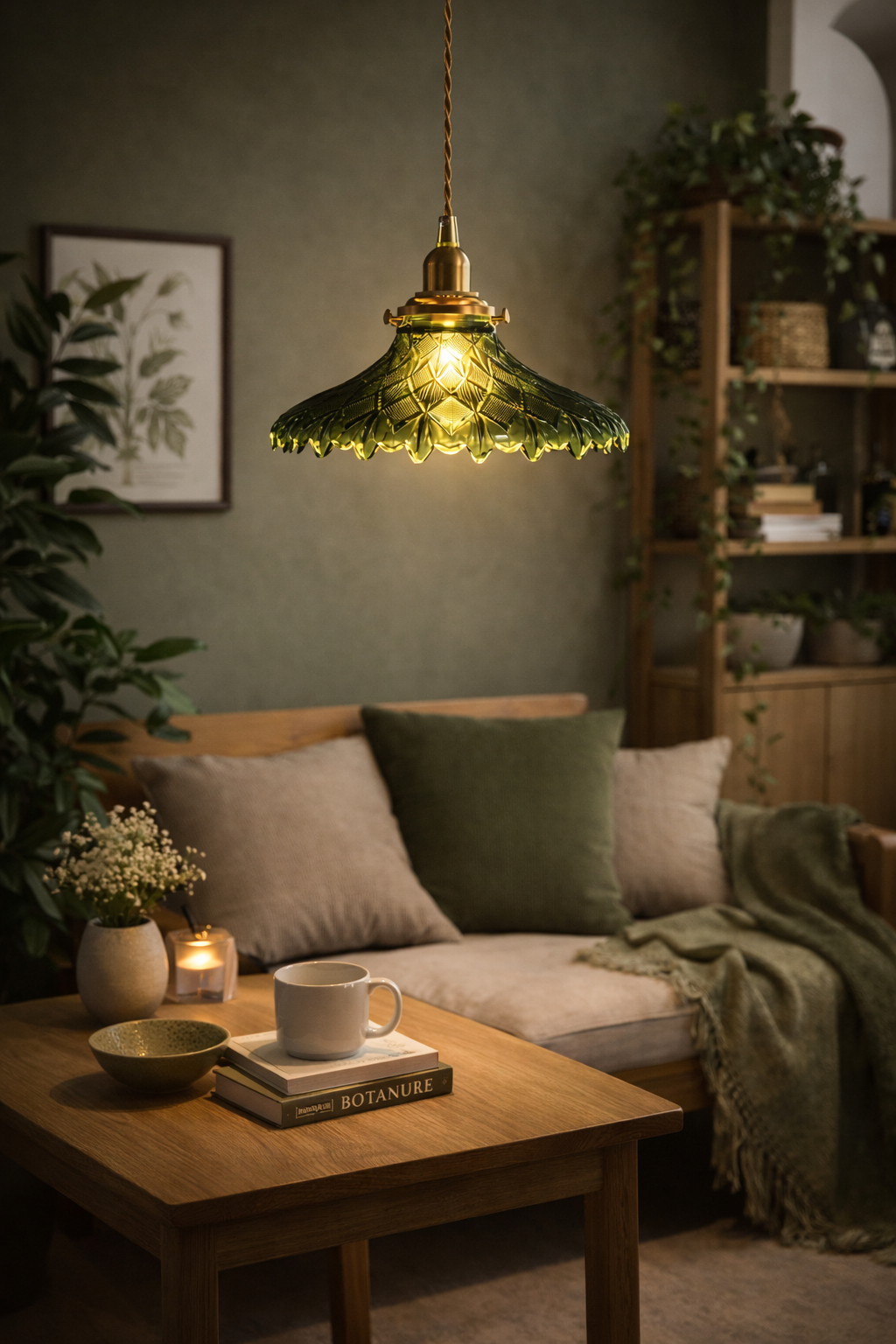 Green Scalloped Glass Pendant Lamp