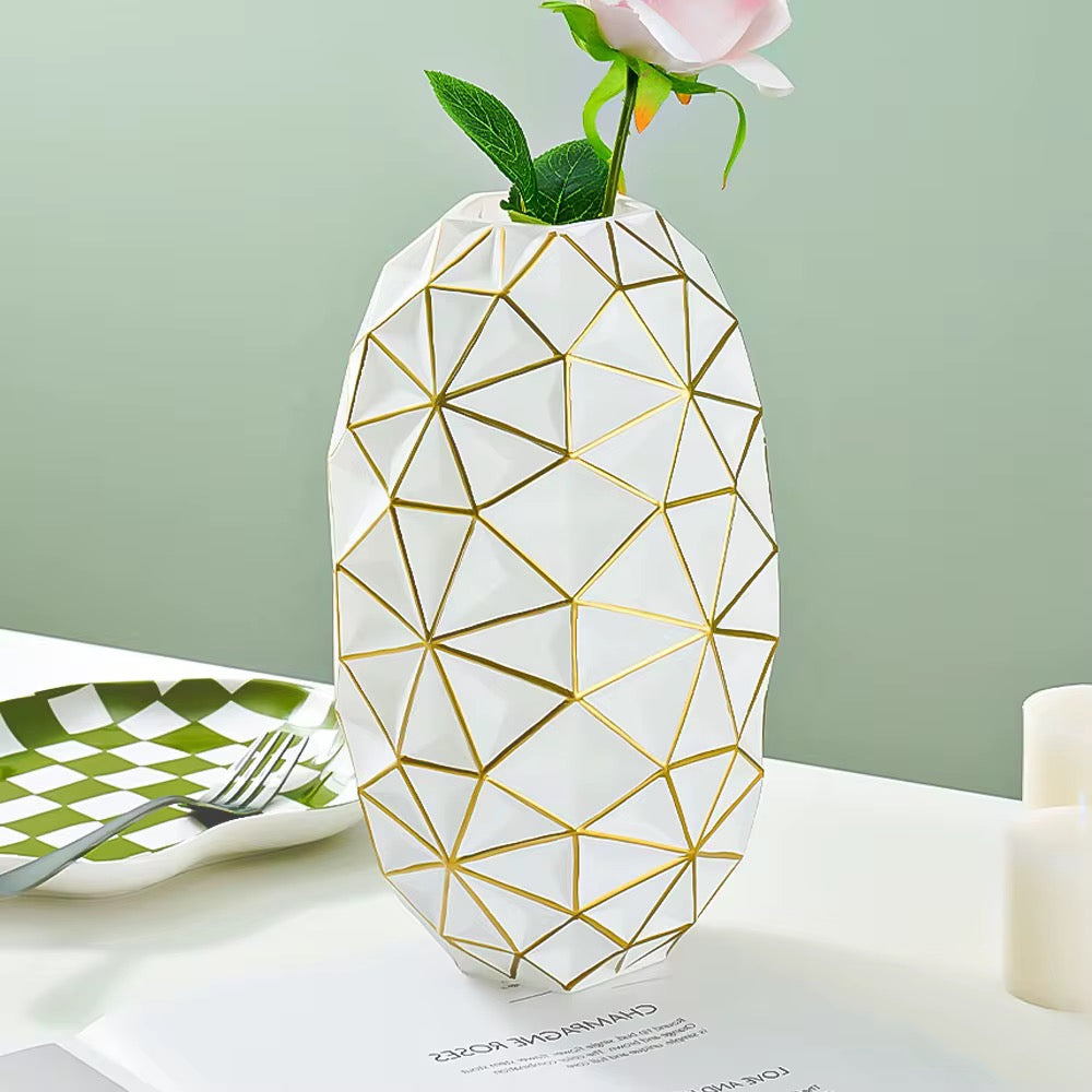 Geometric White Glass Vase Set of 2