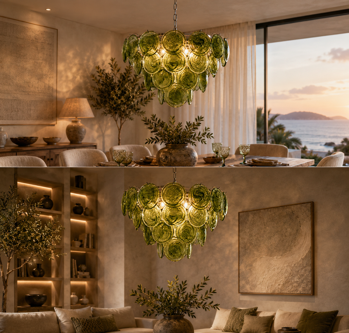 Green Glass Disc Chandelier