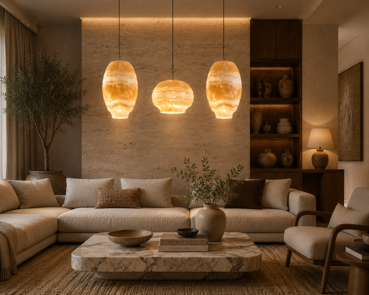 Amber Onyx Glass Triple Pendant Light Collection