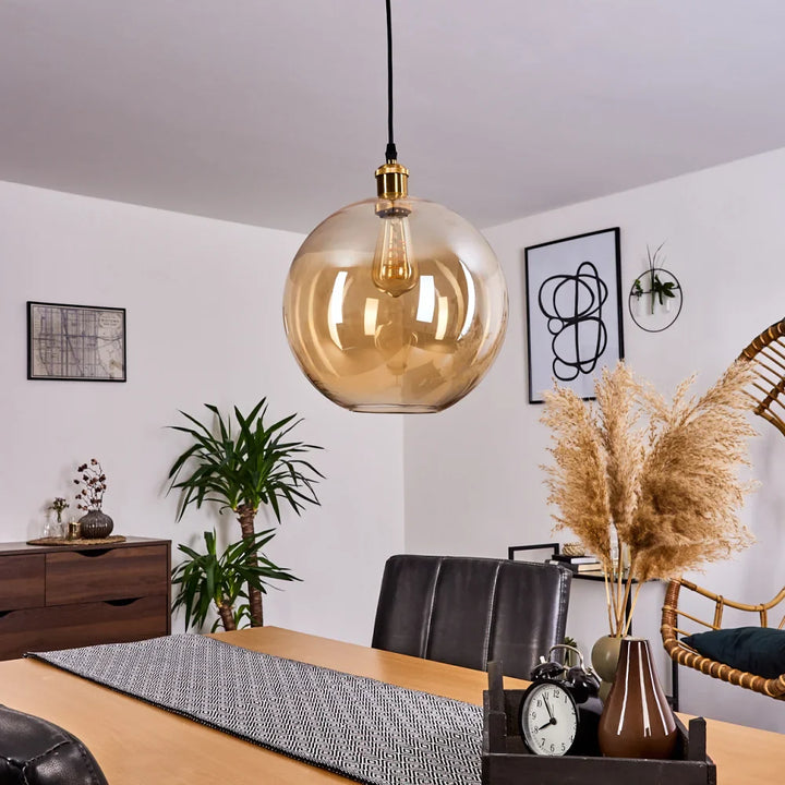 Modern Amber Glass Globe Pendant Light