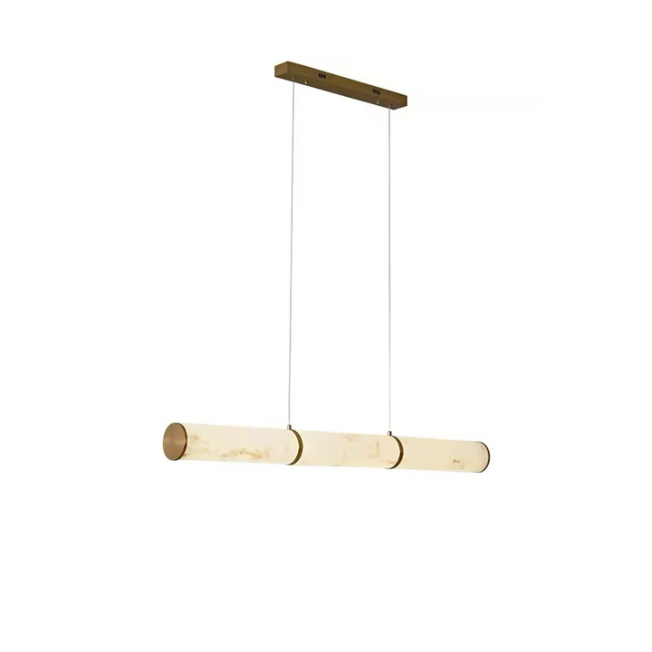 Modern Triple Marble Tube LED Pendant Light with Brass Accents
