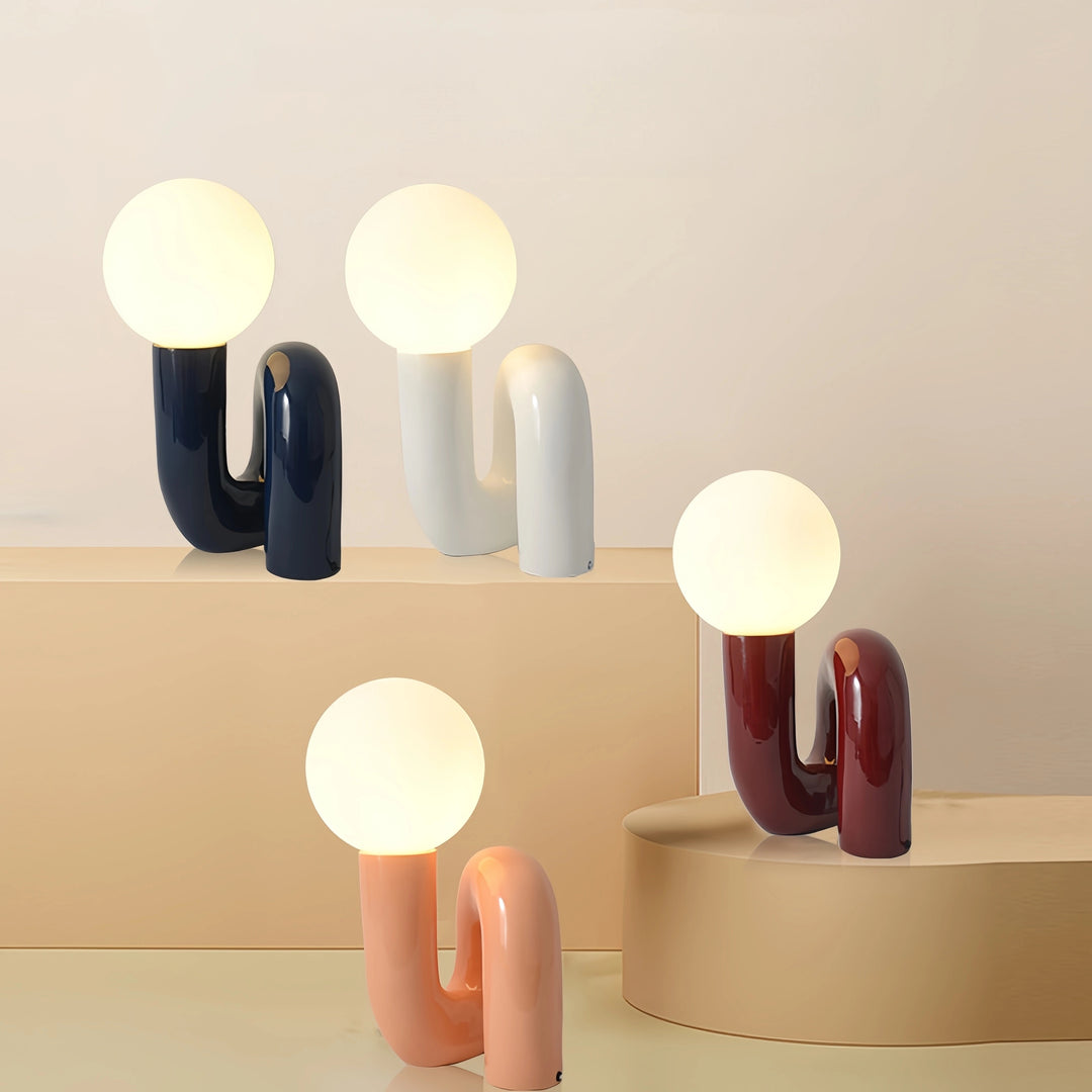 Sculptural Peach Table Lamp with Opal Globe