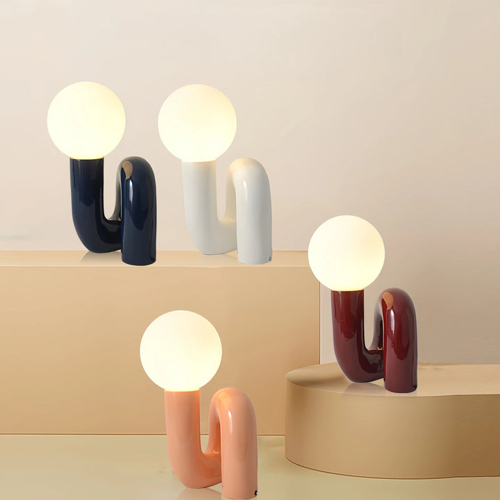 Sculptural Peach Table Lamp with Opal Globe
