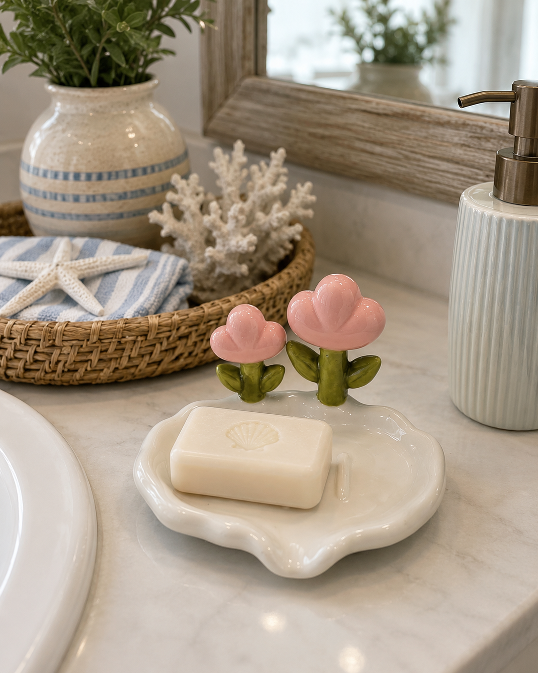 Blush Blossom Ceramic Soap Dish
