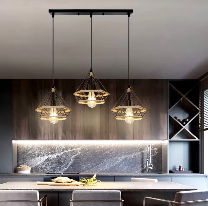 Modern Industrial Triple Pendant Light with Geometric Design