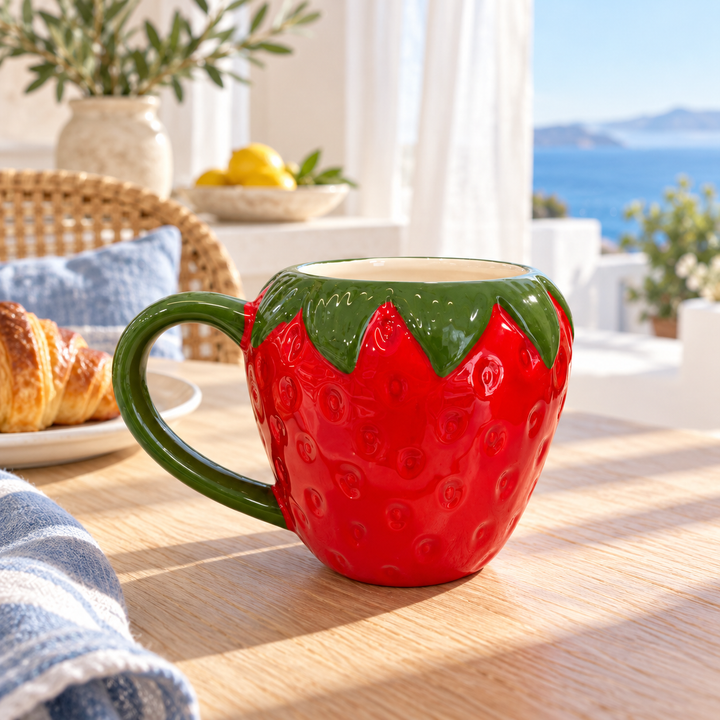 Strawberry-Shaped Ceramic Mug