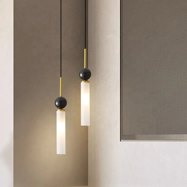 Modern Minimalist Pendant Light with Marble and Brass Accents