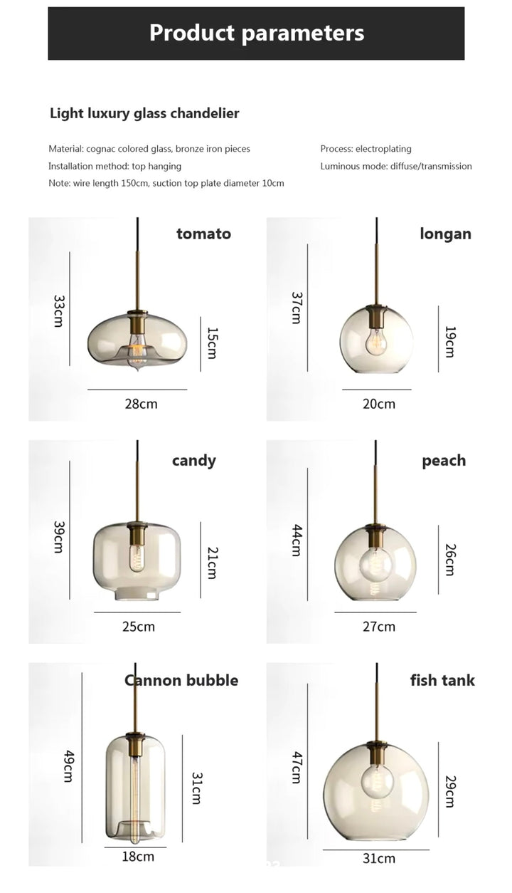 Amber Glass Globe Pendant Light Trio