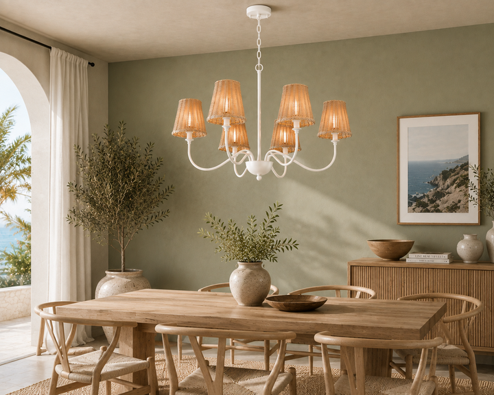 Rustic Rattan 6-Light Chandelier