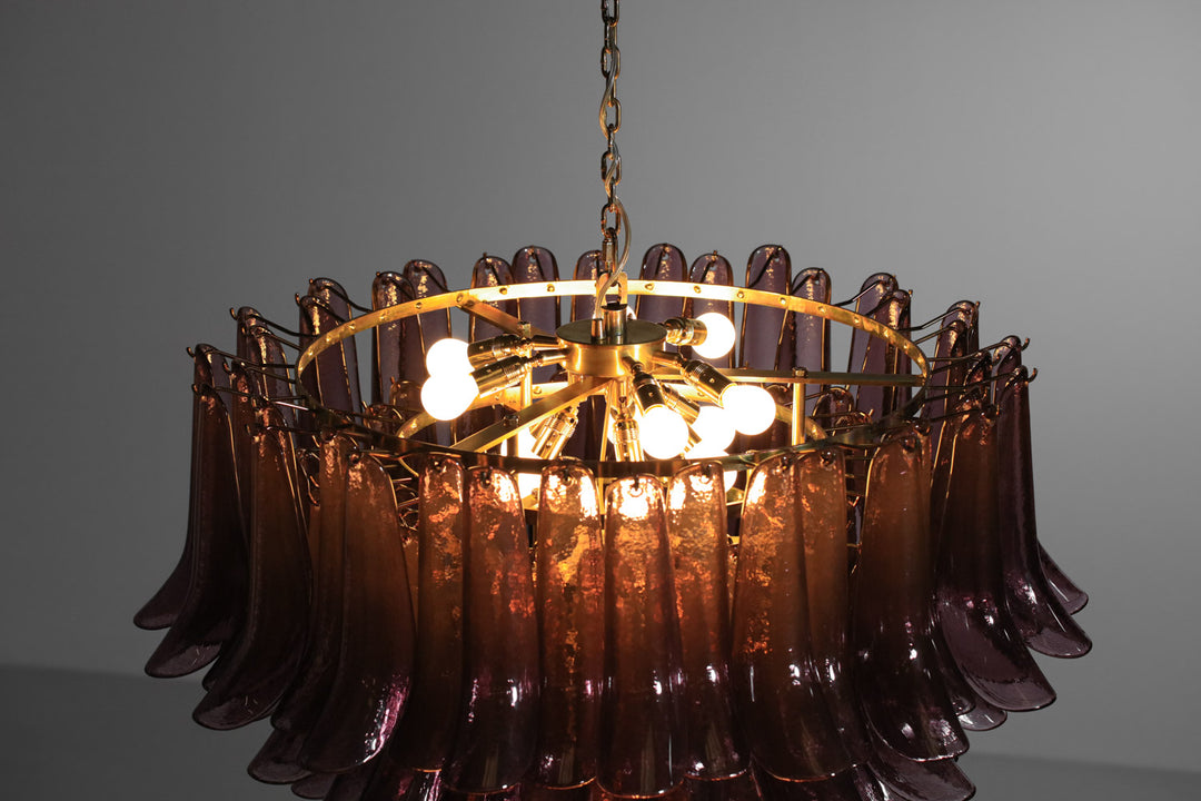 Burgundy Glass Cascade Chandelier with Layered Shades