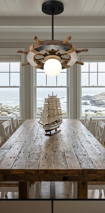 Nautical Ship Wheel Pendant Light