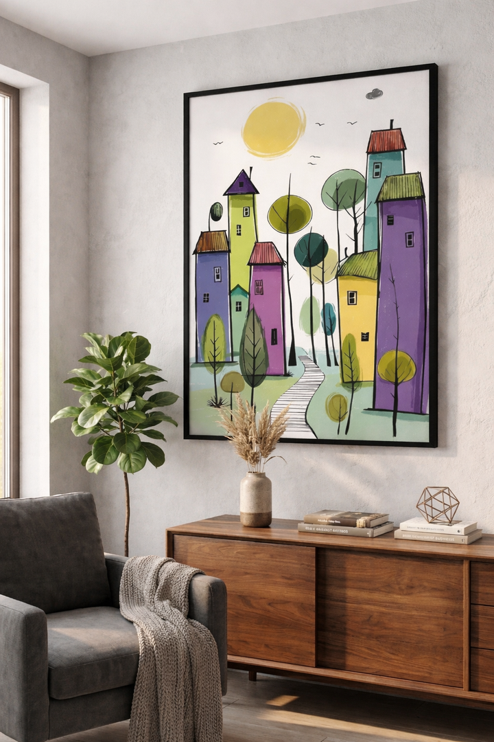 Colorful Abstract Cityscape Framed