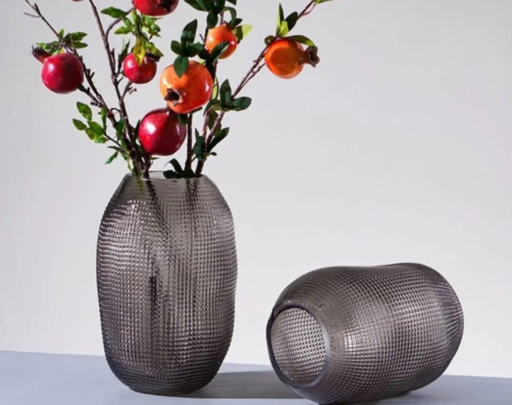 Textured Smoky Glass Vase set of 2