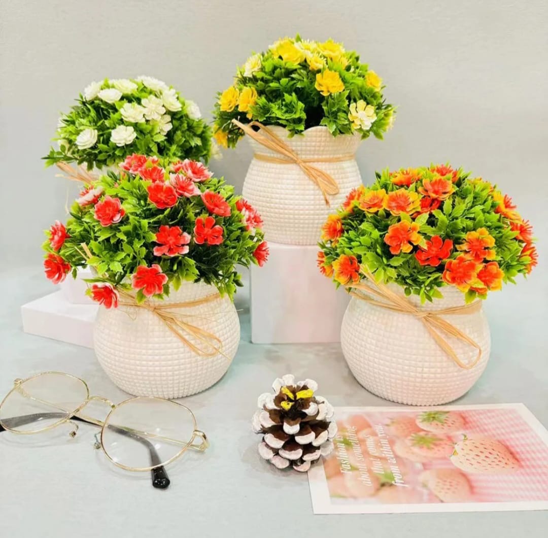 Artificial Flower Pots Set of 4 different colors