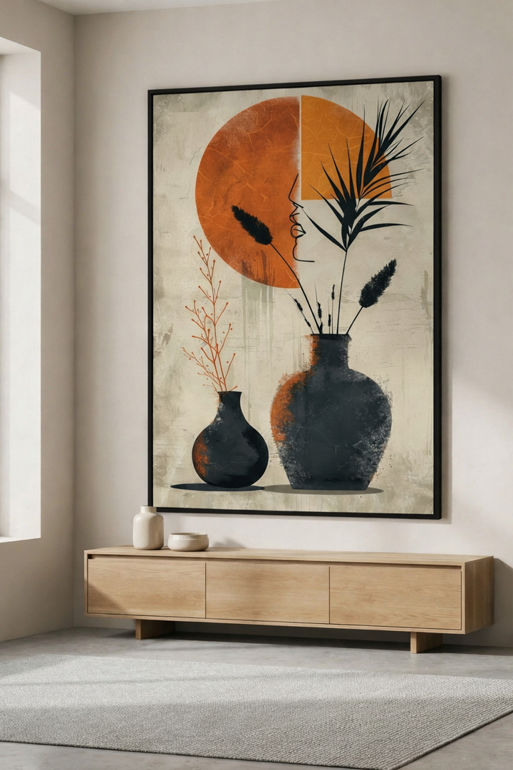 Abstract Vases & Sun Framed Art