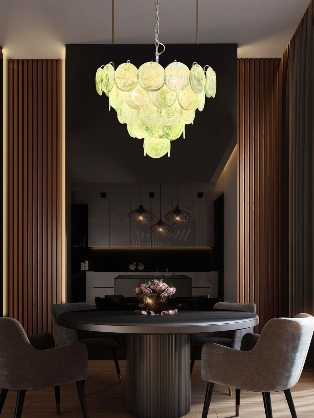 Green Glass Disc Chandelier