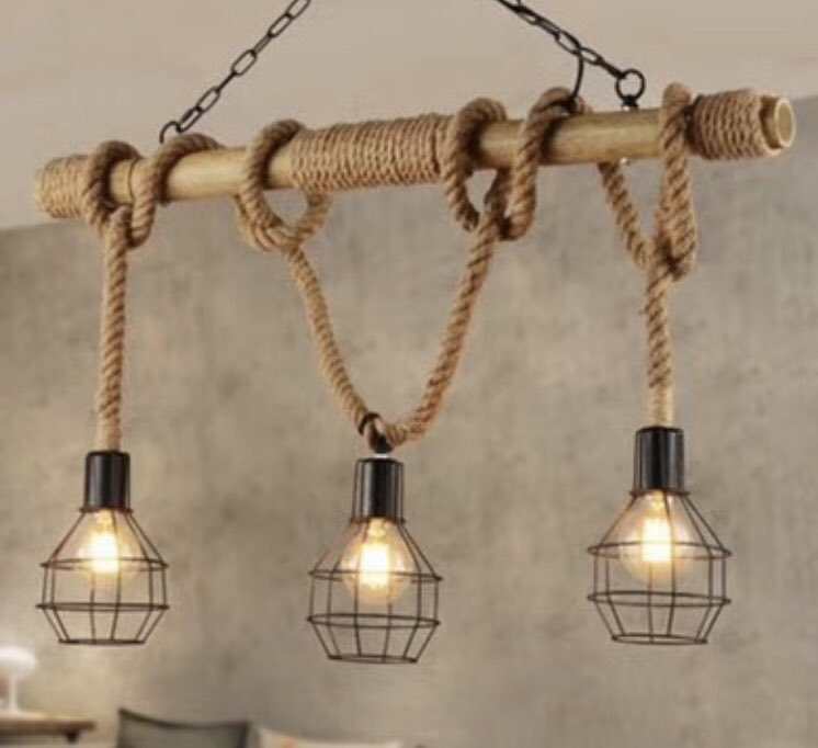 Eglo Rope Rustic Rope Pendant Light with Cage ShadesInfuse a rustic charm into y ...