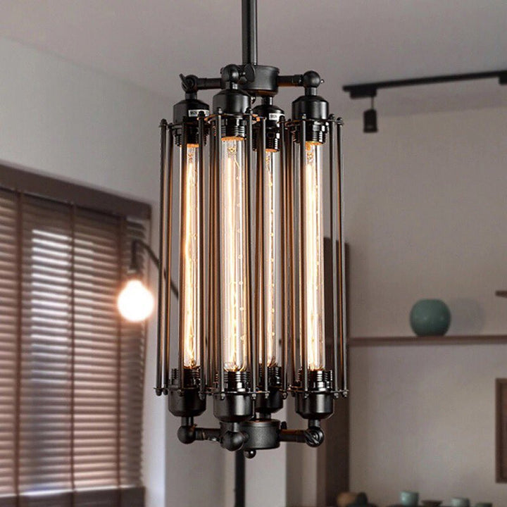 Vintage Industrial Chandelier with Tube Lights