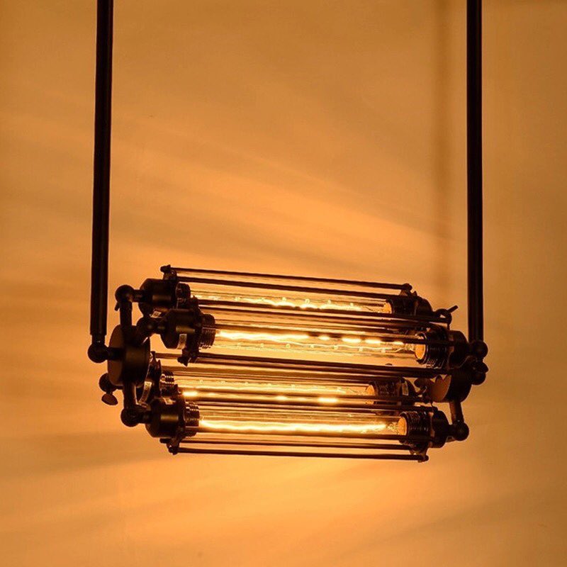 Vintage Industrial Chandelier with Tube Lights