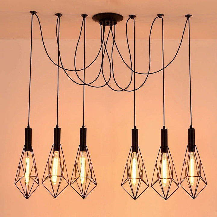 Modern Geometric Pendant Chandelier with Black Wireframe Shades