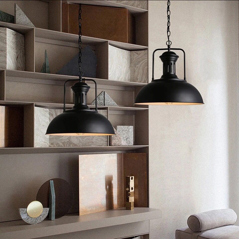 Industrial Dome Pendant Light with Black Metal Finish