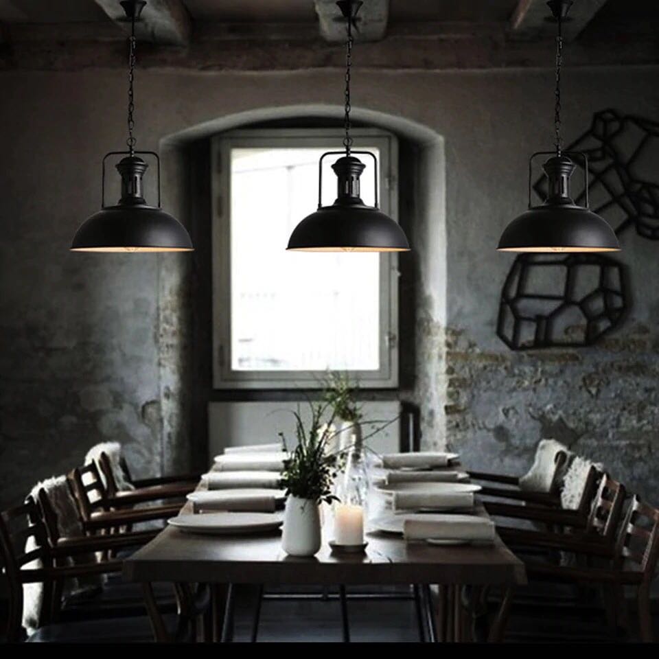 Industrial Dome Pendant Light with Black Metal Finish