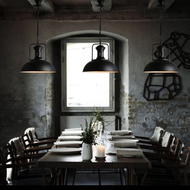 Industrial Dome Pendant Light with Black Metal Finish