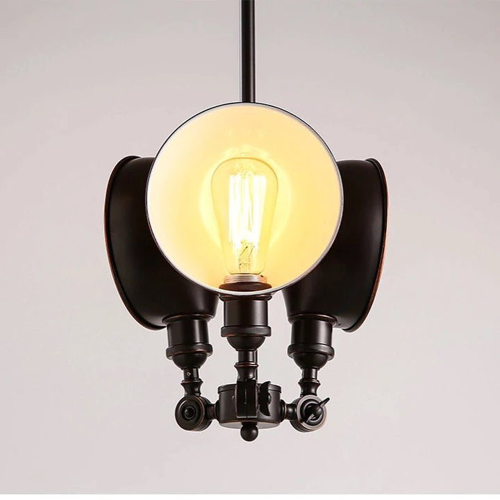 Industrial 3-Arm Pendant Light with Black Metal Shades