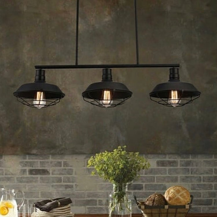 Industrial Black Pendant Light with Cage Shades